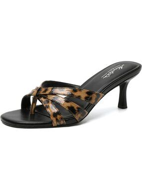 Women's Leopard Pointed Toe Vintage Mules Heels Slip On Stiletto Backless Sandal